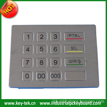 16 Flat Keys Vandal Proof Kiosk Metal Keypad
